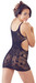Mandy Mystery - oldalkivágásos, mintás necc ruha tangával (fekete) kép