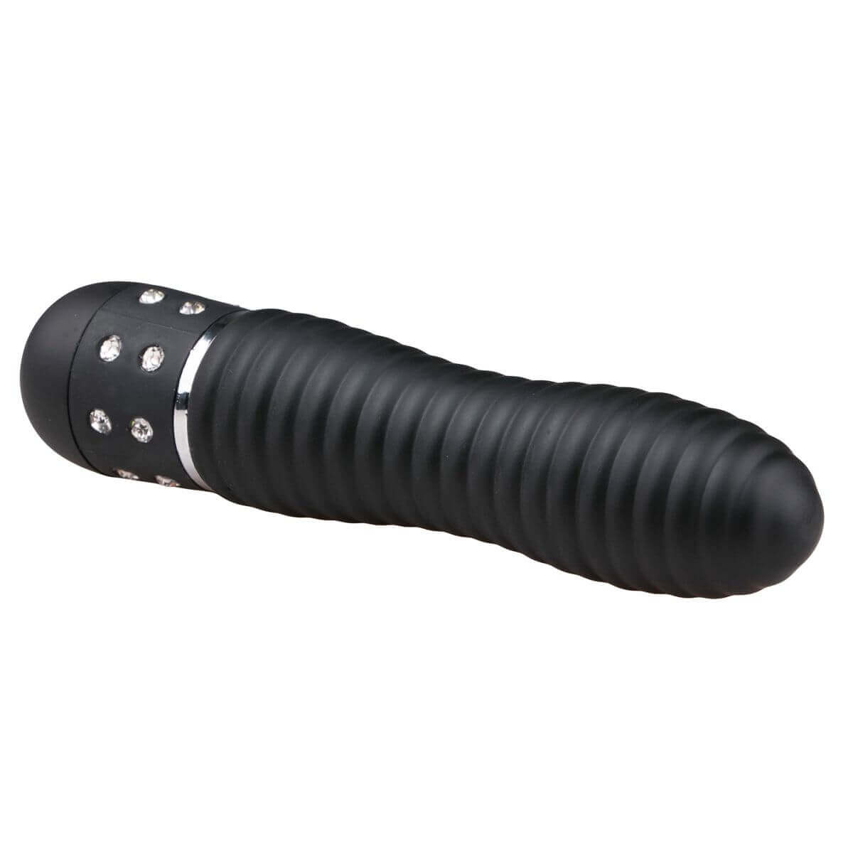 Easytoys Diamond Ribbed - bordázott rúd vibrátor (fekete) Mini vibrátor (rezgő) kép