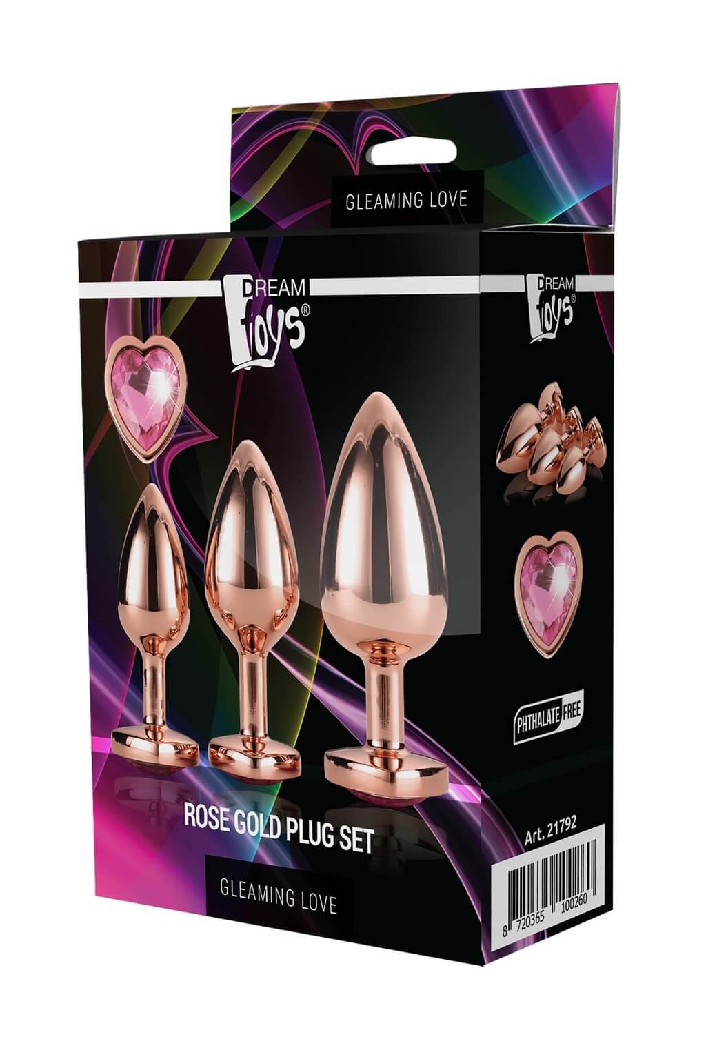 Gleaming Love - szíves anál kúp dildó szett - rosegold (3 részes) Dildó, vibrátor, butt-plug kép