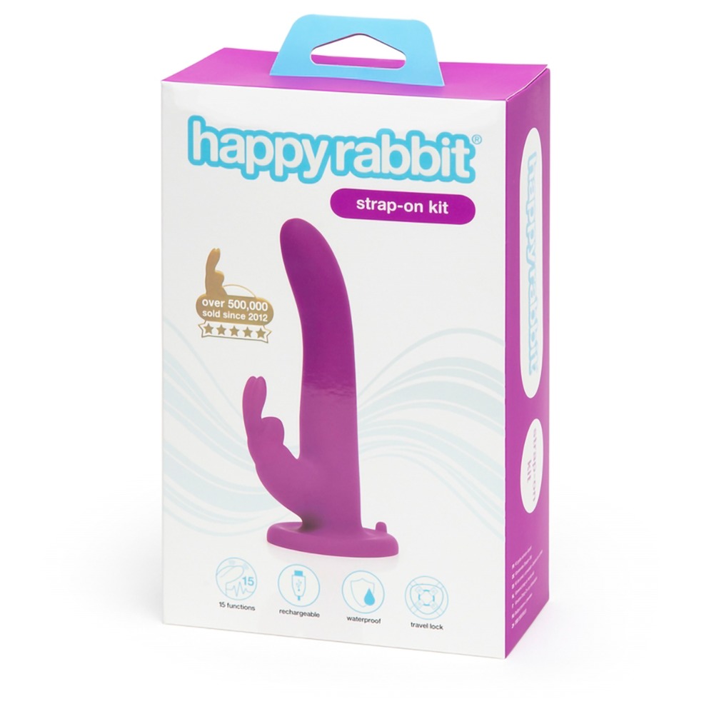 Happyrabbit Strap-On - nyuszis felcsatolható vibrátor (lila) kép