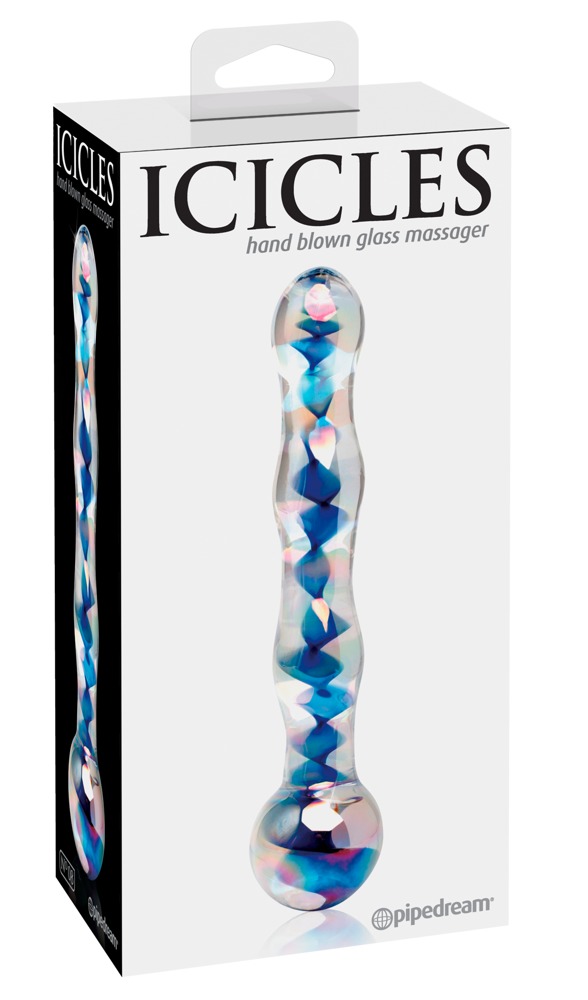 Icicles No. 08 - hullámos, kétvégű, üveg dildó (áttetsző-kék) kép