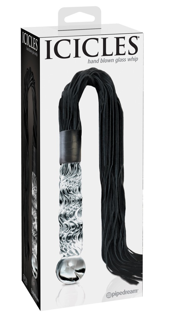 Icicles No. 38 - bőr korbácsos, hullámos üveg dildó (áttetsző-fekete) Dildók (nem rezgő) kép