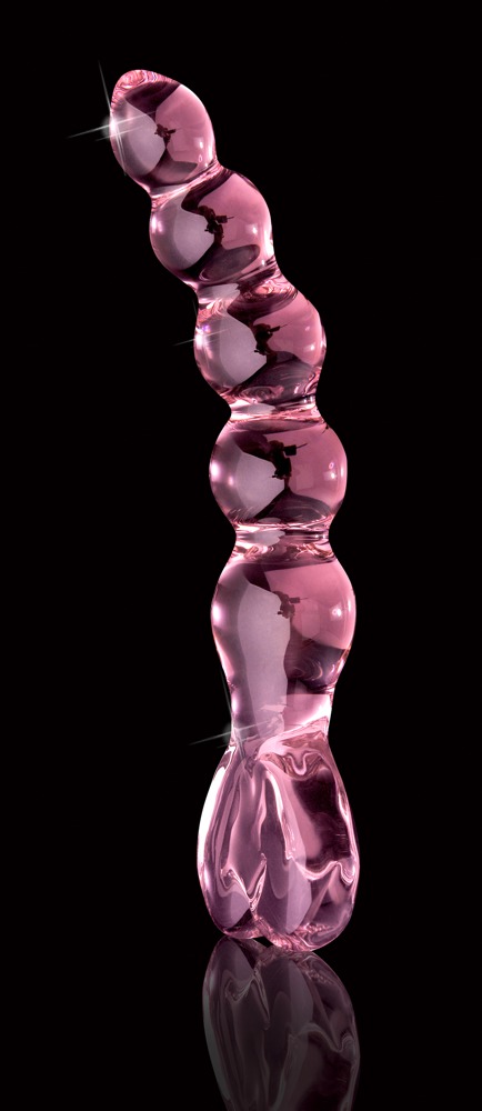 Icicles No. 43 - gyöngyös, szíves üveg dildó (pink) Dildók (nem rezgő) kép