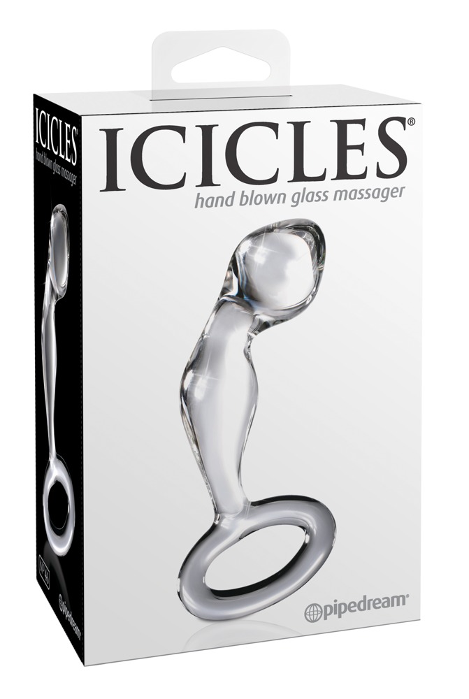 Icicles No. 46 - makkos üveg dildó fogógyűrűvel (pink) kép