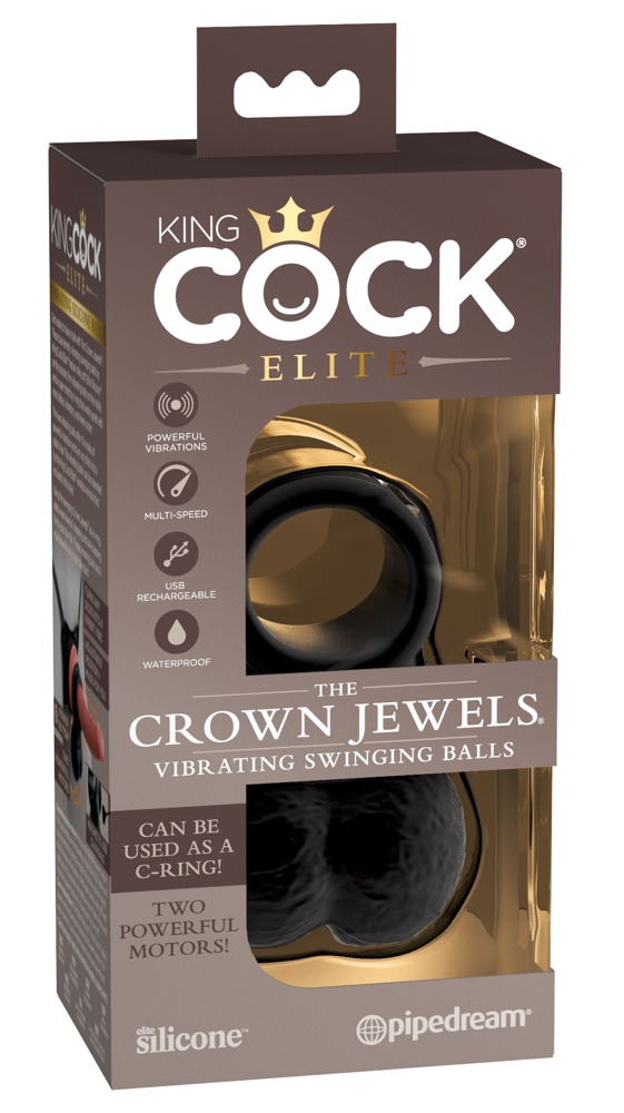 King Cock Elite Crown Jewels - lengőhere, vibrációs péniszfeltét (fekete) kép