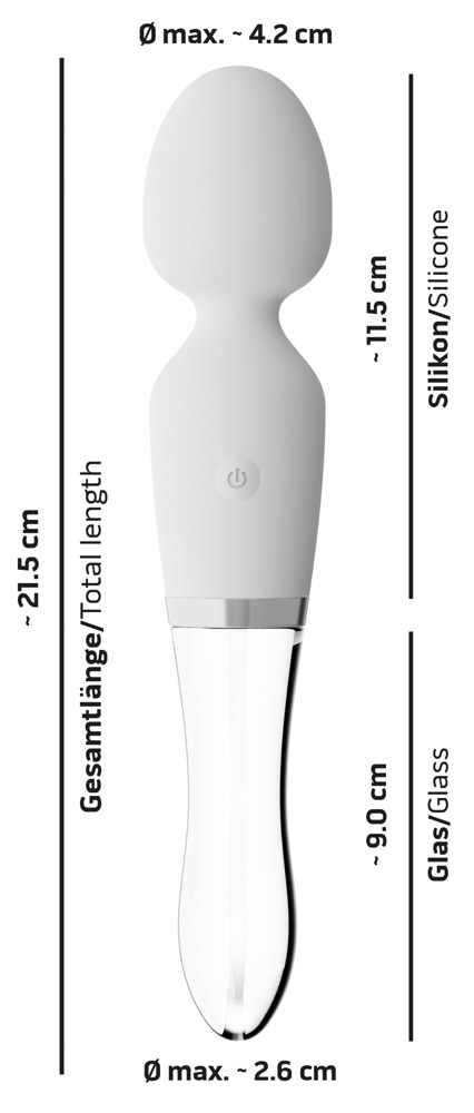 Liaison Wand - akkus, szilikon-üveg LED-es vibrátor (áttetsző-fehér) Vibrátorok (rezgő vibrátor) kép
