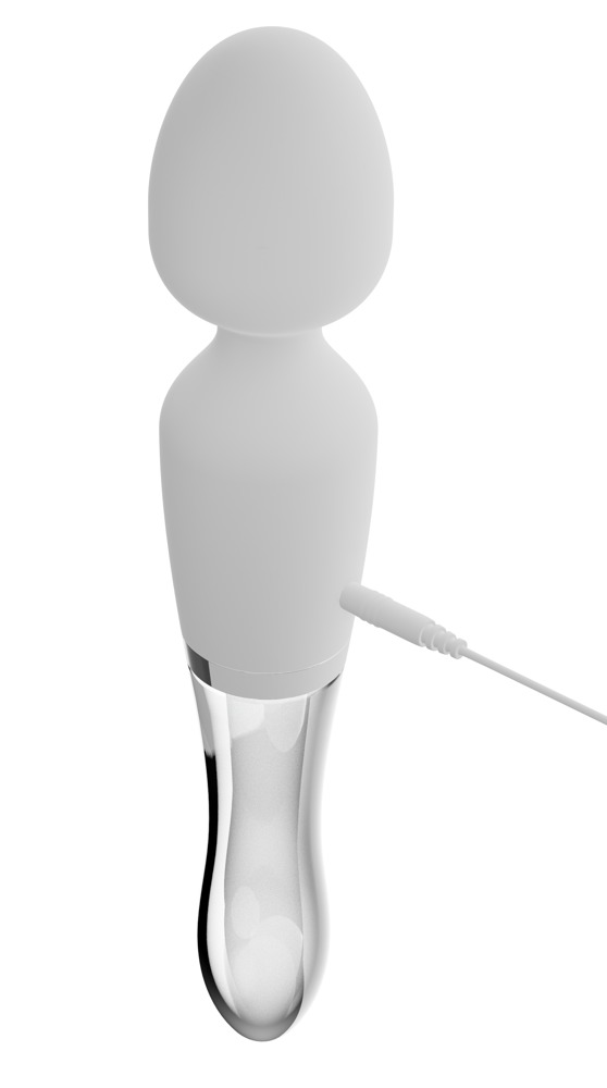Liaison Wand - akkus, szilikon-üveg LED-es vibrátor (áttetsző-fehér) Vibrátorok (rezgő vibrátor) kép