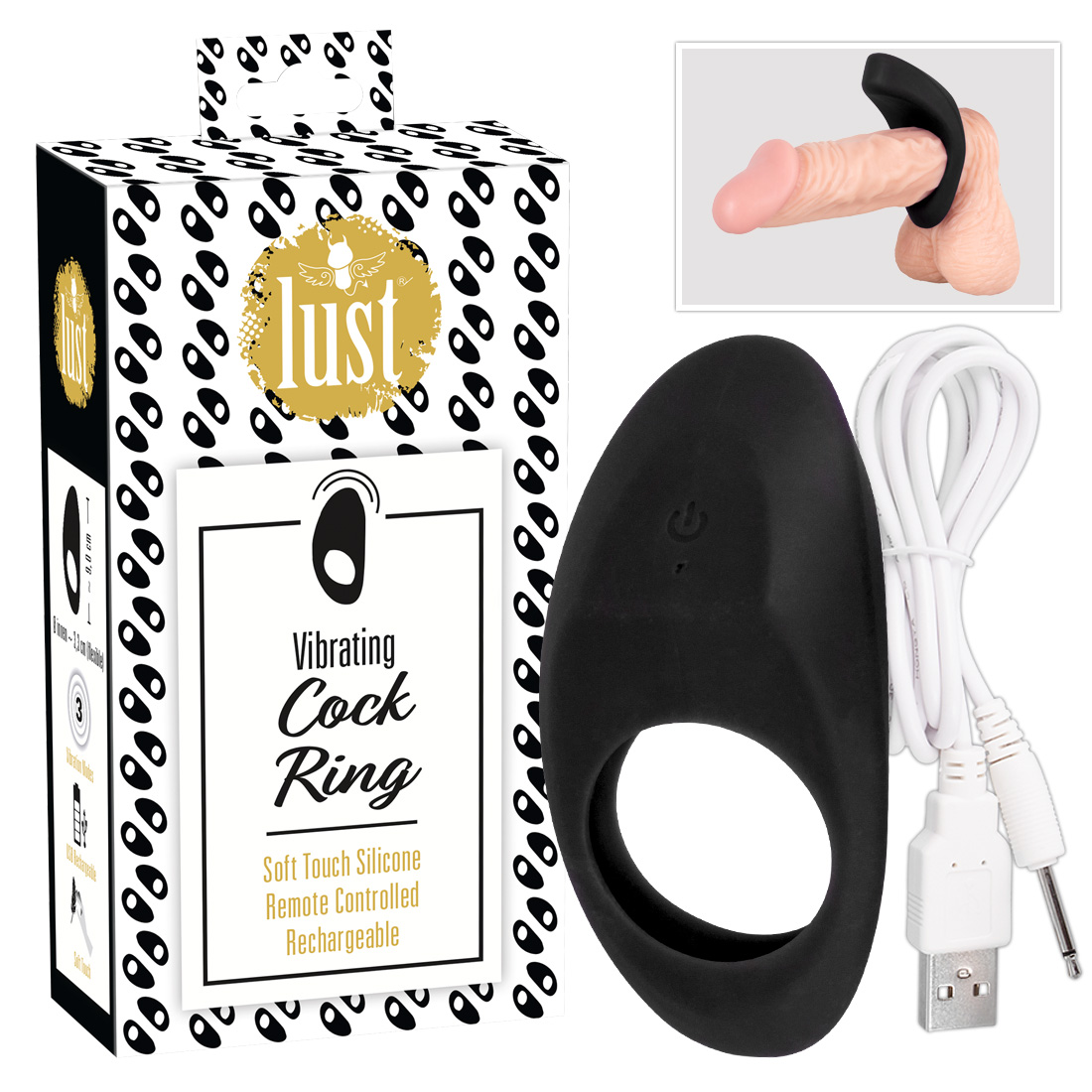 Lust - akkus vibrációs péniszgyűrű (fekete) kép