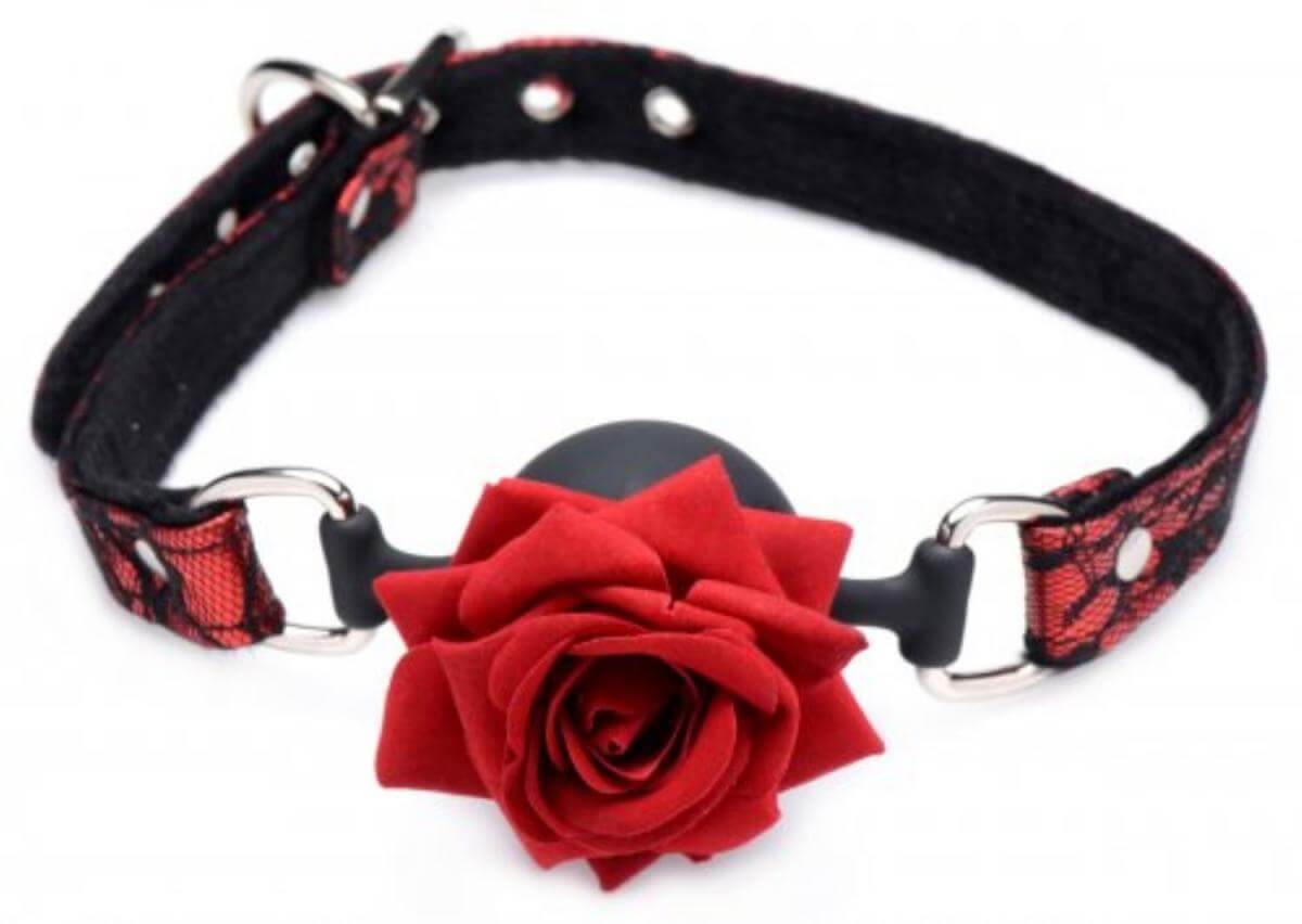 Master Series - rózsás, szilikon szájpecek (piros-fekete) kép