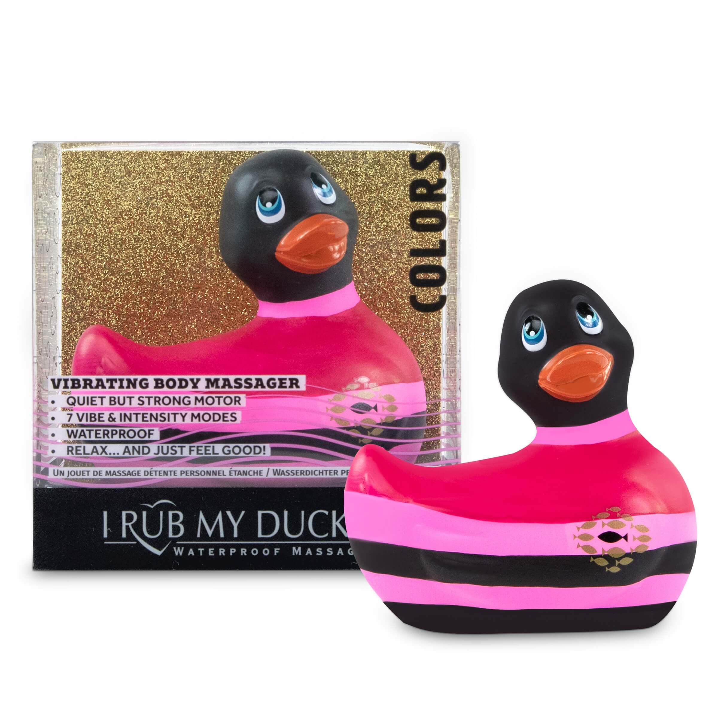 My Duckie Colors 2.0 - csíkos kacsa vízálló csiklóvibrátor (fekete-pink) kép