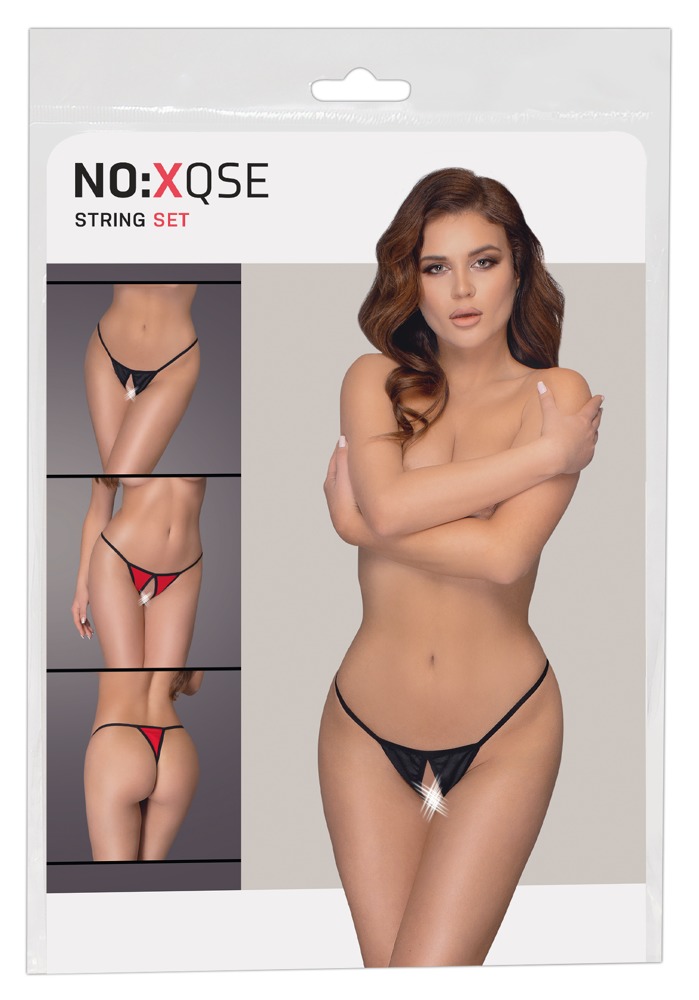 NO:XQSE - nyitott női tanga szett - fekete-piros (3 db) kép