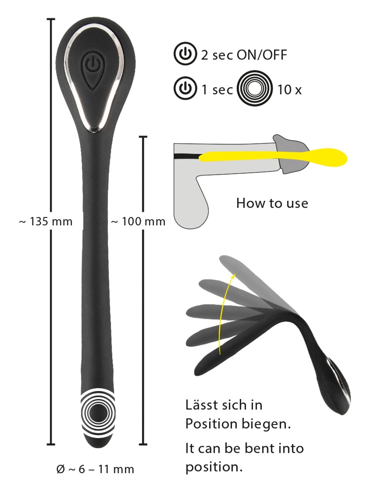 Penis Plug Dilator - akkus húgycsővibrátor (0,6-1,1 cm) - fekete Vibrátorok (rezgő vibrátor) kép