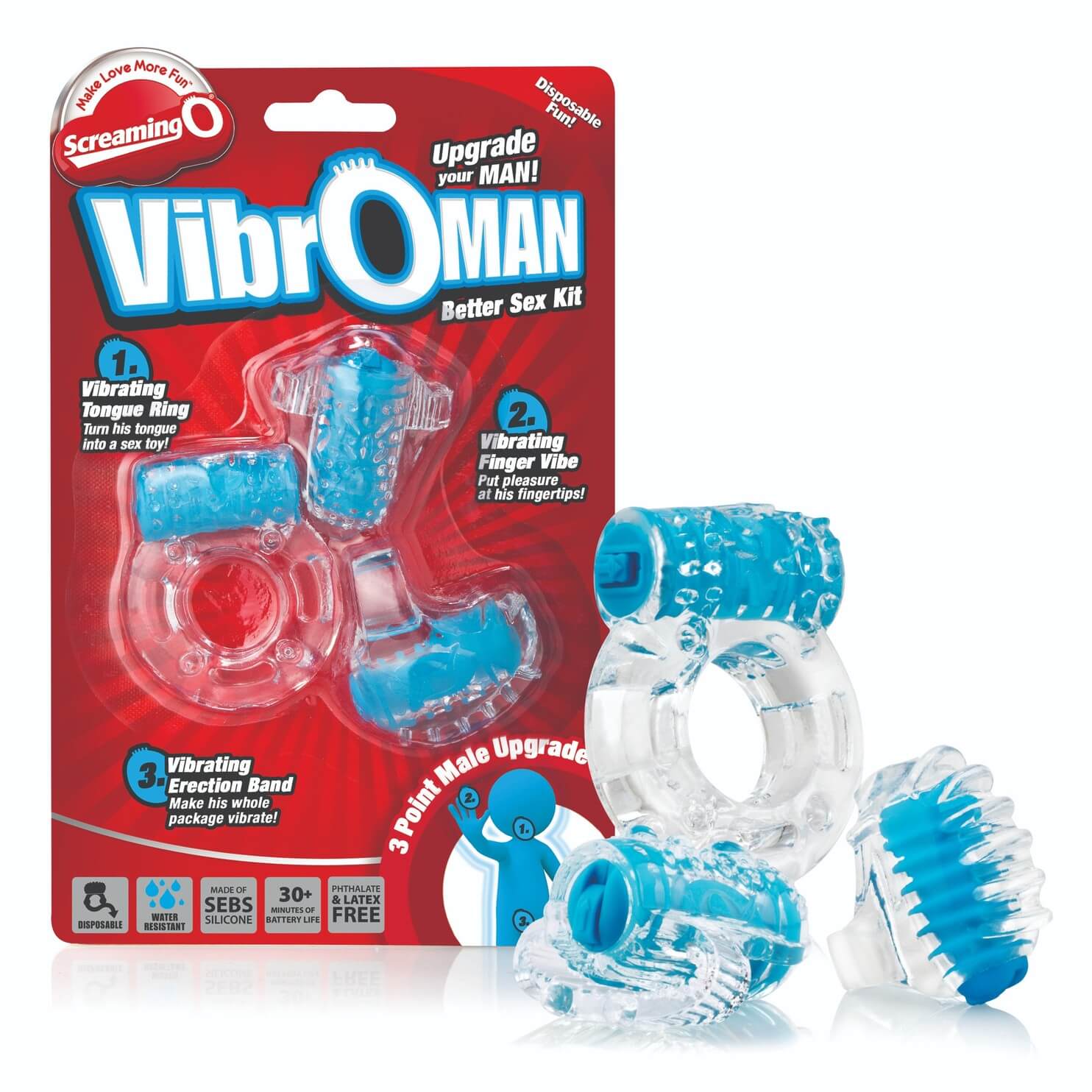 Screaming Vibroman - vibrációs péniszgyűrű szett - kék (3 részes) kép