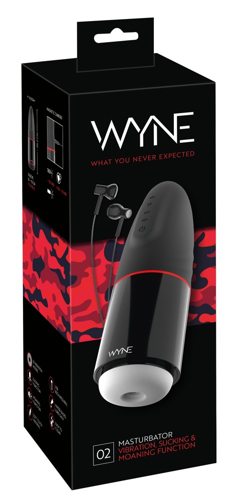 WYNE 02 - akkus, rezgő-szívó maszturbátor (fekete-fehér) kép