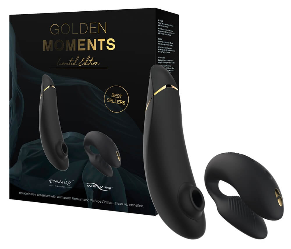 Womanizer Golden Moments - léghullámos csiklóizgatós párvibrátor szett (fekete) Vibrátorok (rezgő vibrátor) kép