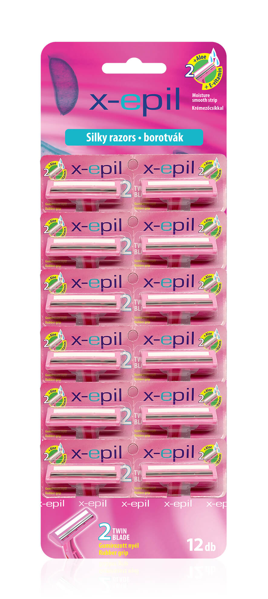 X-Epil Silky - 2 pengés borotva gumírozott nyéllel (12 db) kép